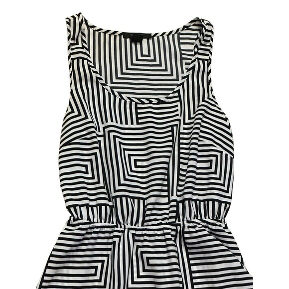 Forever 21 black white geometric maze stripe dress M elastic waist light flowy - Picture 5 of 14